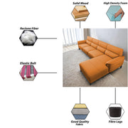 Janifer RHS 6 Seater L Shape Sofa Set for Living Room (Orange Colour) Premium Fabric Sofa Set