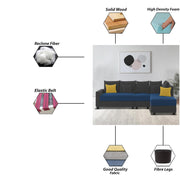 Inclair RHS 6 Seater L Shape Sofa Set for Living Room (Blue Black Fabric) Premium Fabric Sofa