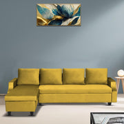 Asper LHS 6 Seater L Shape Sofa Set for Living Room (Yellow Fabric) Premium Fabric Sofa