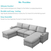 Rone 6 Seater L-Shaped & U-Shaped Sofas Set for Living Room – (Grey Colour Fabric) Premium Comfort Sofa
