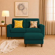 Casaliving Nancy 2 Seater with Ottoman Sofa Set for Living Room (Black Colour) Premium Fabric Sofa Set