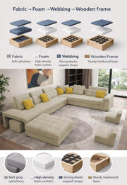 Casaling Urban Modern U-Shaped Sectional Sofa Set with Storage | 9 Seater Sofa Couch with Ottoman | Wooden Frame | Premium Colour Fabric | for Living Room & Guest Hall in (Black Colour)