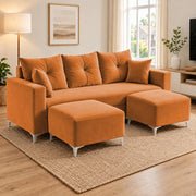 Casaliving Euron 4 Seater L Shape Convertible Sofa Set for Living Room, 3 Seater & 2 Ottoman Modular Sectional Couch for Small Space (Black Colour) Fabric