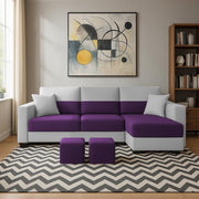 Aden RHS 4 Seater L Shape Sofa Set with 2 Puffy for Living Room (Purple Grey Colour Fabric) Premium Fabric Sofa Set for Living Room