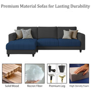 Oslo 4 Seater LHS L Shape Sofa Set for Living Room (Blue Black Fabric) Premium Fabric Sofa Set for Living Room