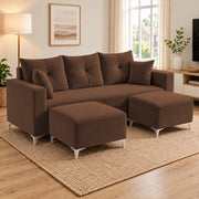 Casaliving Euron 4 Seater L Shape Convertible Sofa Set for Living Room, 3 Seater & 2 Ottoman Modular Sectional Couch for Small Space (Black Colour) Fabric