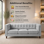 Casaliving Fento 3 Seater Sofa Set for Living Room, 3 Seater (Black) Colour Premium Velvet Fabric Sofa