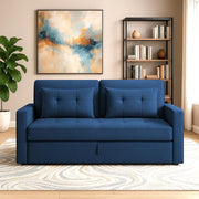 Treshta 2 Seater Pull-Out Premium Fabric Sofa Cum Bed Sofa Set for Living Room (Blue Fabric Color) Premium Fabric Sofa Set for Living Room