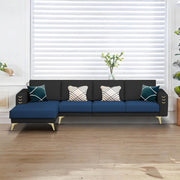 Falco LHS 6 Seater L Shape Sofa Set for Living Room (Blue Black Fabric) Premium Fabric Sofa