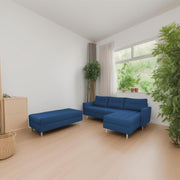 Ashton RHS 4 Seater L Shape Sofa Set with Center Table for Living Room (Blue Fabric) Premium Fabric Sofa