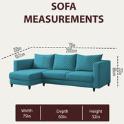 Mikasa 4 Seater LHS L Shape Sofa Set for Living Room (Turquise Fabric) Premium Fabric Sofa Set for Living Room