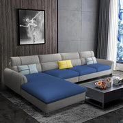 Francis 6 Seater Sofa Set for Living Room (Blue Grey Fabric) Left Side Sofa