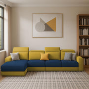 Orion LHS 6 Seater L Shape Sofa Set for Living Room (Blue Yellow Colour) Premium Fabric Sofa