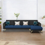 Falco RHS 6 Seater L Shape Sofa Set for Living Room (Blue Black Fabric) Premium Fabric Sofa