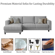 Oslo 4 Seater LHS L Shape Sofa Set for Living Room (Grey Fabric) Premium Fabric Sofa Set for Living Room