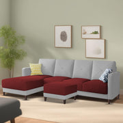 Swaloni LHS 6 Seater L Shape Sofa Set with Center Table for Living Room (Maroon Grey) Premium Fabric Sofa