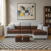 Aden RHS 4 Seater L Shape Sofa Set with 2 Puffy for Living Room (Brown Grey Colour Fabric) Premium Fabric Sofa Set for Living Room