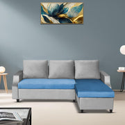 Asper RHS 4 Seater L Shape Sofa Set for Living Room (Turquise Grey Fabric) Premium Fabric Sofa