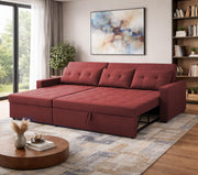 Casaliving Treshta 4 Seater LHS L - Shape Pull-Out Sofa Cum Bed with Storage Sofa for Living Room (Brown Fabric Color) Premium Fabric Sofa Set for Living Room Sofa Cum Bed
