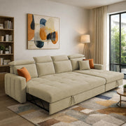Casaliving Gagnon LHS 4 Seater L Shape Corner Sofa Cum Bed for Living Room with Storage (Black Fabric) Premium Fabric Sofa Cum Bed