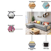 Denis 5 Seater L Shape Sofa Set for Living Room (Grey Fabric) Premium Fabric Sofa