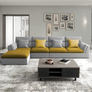 Delton LHS 6 Seater L Shape Sofa Set for Living Room (Yellow Grey) Premium Fabric