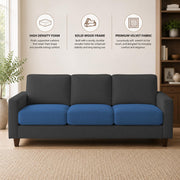 Casaliving Gladino Modern Velvet Fabric Sofa, Tufted Design Upholstered 3 Seater Sofa Set for Living Room, Premium Velvet Fabric Sofa (Black)