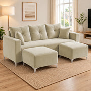 Casaliving Euron 4 Seater L Shape Convertible Sofa Set for Living Room, 3 Seater & 2 Ottoman Modular Sectional Couch for Small Space (Black Colour) Fabric