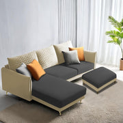 Casaliving Stanly LHS 4 Seater L Shape Sofa with Center Table for Living Room (Blue Fabric)