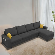 Casaliving Porto LHS 6 Seater L Shape Sofa Set for Living Room (Black Fabric) Premium Velvet Fabric