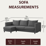 Mikasa 4 Seater LHS L Shape Sofa Set for Living Room (Dark Grey Fabric) Premium Fabric Sofa Set for Living Room