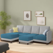 Swaloni LHS 6 Seater L Shape Sofa Set with Center Table for Living Room (Turquise Grey) Premium Fabric Sofa