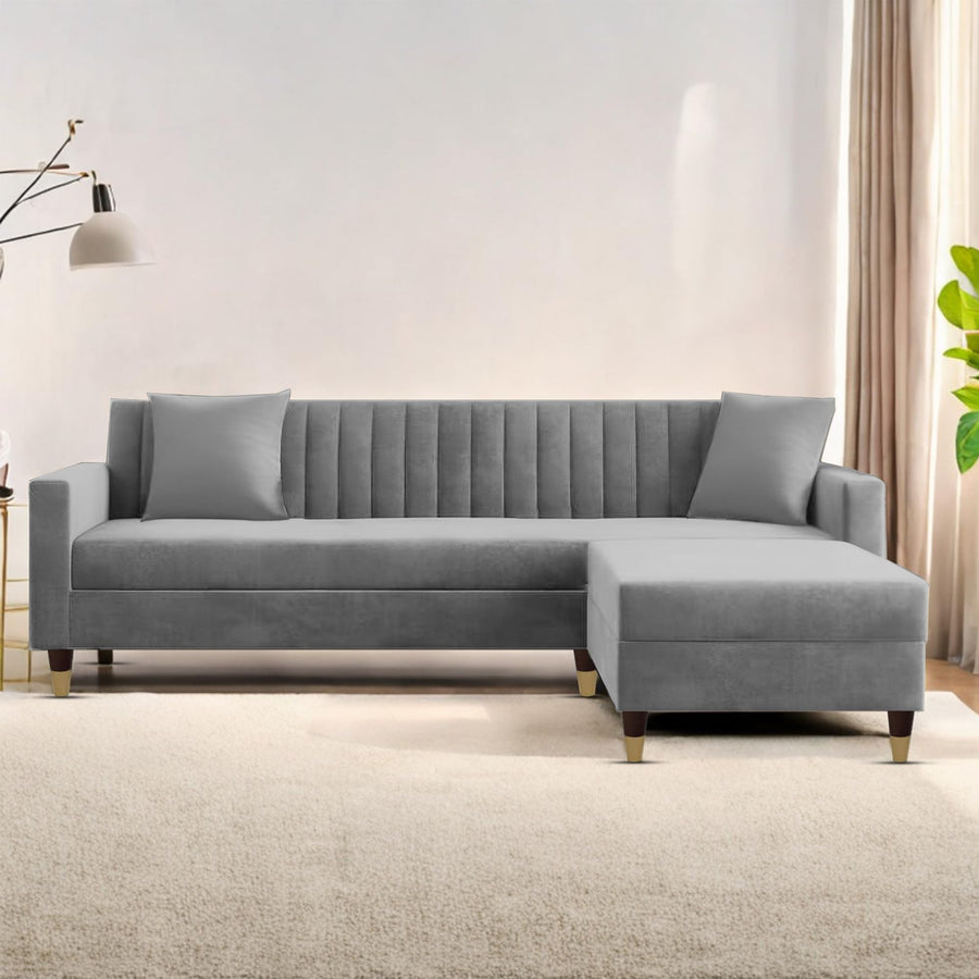 Grayon 3 Seater Convertible Sofa Set for Living Room, 3 Seater & Ottoman Modular Sectional Couch for Small Space (Black Colour) Fabric Sofa Set