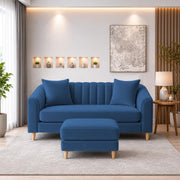 Casaliving Doraldo 2 Seater with Ottoman Sofa Set for Living Room (Black Colour) Premium Fabric Sofa Set