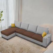 Casaliving Porto LHS 6 Seater L Shape Sofa Set for Living Room (Black Fabric) Premium Velvet Fabric