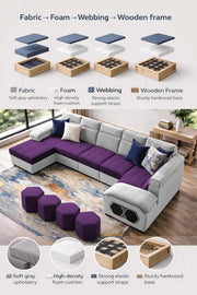 Auren 12 Seater L-Shape Comfortable Sectional Sofa Set with Ottoman for Living Room (Black Grey) Premium Fabric Sofa