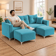 Casaliving Euron 4 Seater L Shape Convertible Sofa Set for Living Room, 3 Seater & 2 Ottoman Modular Sectional Couch for Small Space (Black Colour) Fabric