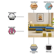 Garcia RHS 8 Seater L Shape Sofa Set with Ottoman & 2 Puffy for Living Room (Dark Grey) Premium Fabric Sofa Set