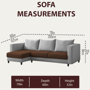 Mikasa 4 Seater LHS L Shape Sofa Set for Living Room (Brown Grey Fabric) Premium Fabric Sofa Set for Living Room