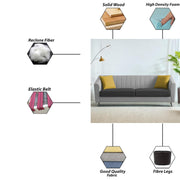 Casaliving Diego 3 Seater Sofa for Living Room (Black Grey Fabric) Premium Fabric Sofa