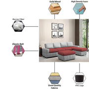 Rone 6 Seater L-Shaped & U-Shaped Sofas Set for Living Room – (Maroon Grey Colour Fabric) Premium Comfort Sofa