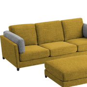 Nairo 4 Seater Interchangeable L Shape Sofa with Ottoman for Living Room (Yellow Fabric) Premium Fabric Sofa