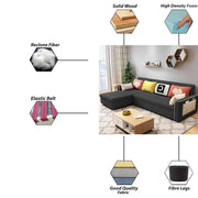 Denis 5 Seater L Shape Sofa Set for Living Room (Black Fabric) Premium Fabric Sofa