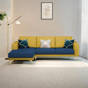 Falco LHS 4 Seater L Shape Sofa Set for Living Room (Blue Yellow Fabric) Premium Fabric Sofa