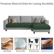 Oslo 4 Seater RHS L Shape Sofa Set for Living Room (Green Grey Fabric) Premium Fabric Sofa Set for Living Room