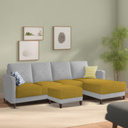 Swaloni RHS 6 Seater L Shape Sofa Set with Center Table for Living Room (Yellow Grey) Premium Fabric Sofa