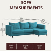 Mikasa 4 Seater RHS L Shape Sofa Set for Living Room (Turquise Fabric) Premium Fabric Sofa Set for Living Room