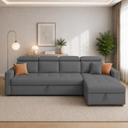 Casaliving Gagnon LHS 4 Seater L Shape Corner Sofa Cum Bed for Living Room with Storage (Black Fabric) Premium Fabric Sofa Cum Bed