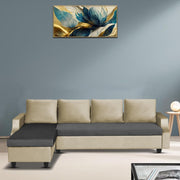 Asper LHS 6 Seater L Shape Sofa Set for Living Room (Cream Black Fabric) Premium Fabric Sofa