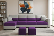 Aden LHS 6 Seater L Shape Sofa Set with 2 Puffy for Living Room (Purple Grey Colour Fabric) Premium Fabric Sofa Set for Living Room
